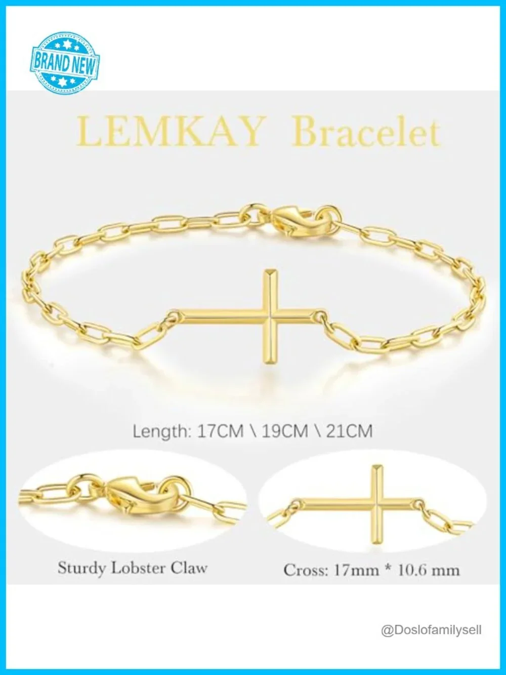 14K Gold Plated Paperclip Chain Bracelet for Women with Cross Charm Stackable